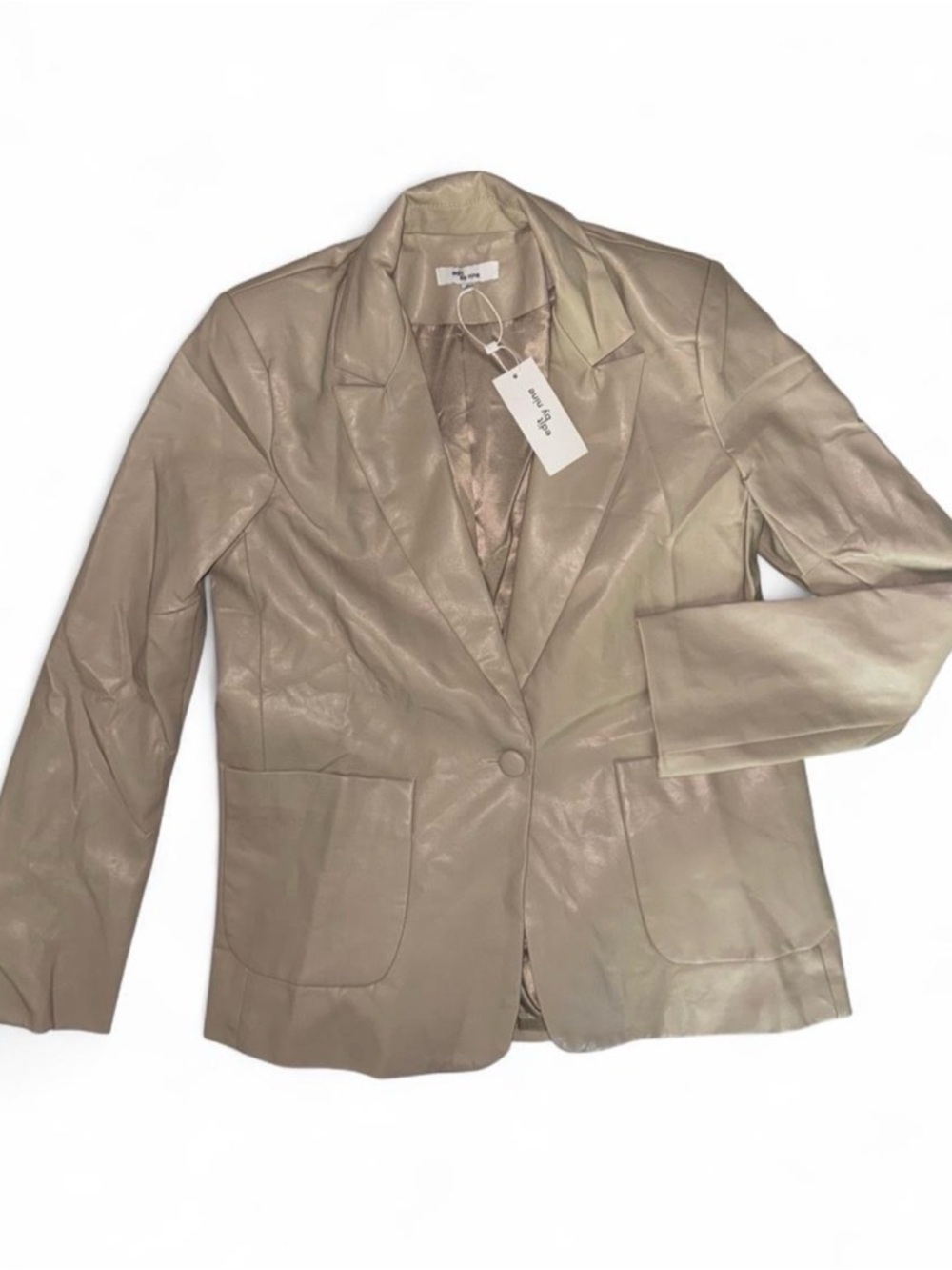 Women's Beige Leather Blazer Jacket